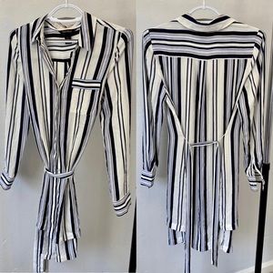 WHITE HOUSE BLACK MARKET Long Sleeve Button Up Striped Tunic Belted Shirt Dress